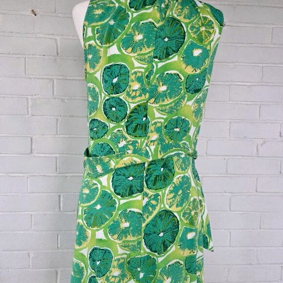 Land's End Green Floral Pullover Knit tank Dress with Lime Citrus Pattern Size S - Picture 8 of 10